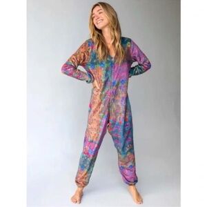 Natural Life Cozy Vibrant Multicolor Soft Fleece Floral Pajama Jumper Onesie XS